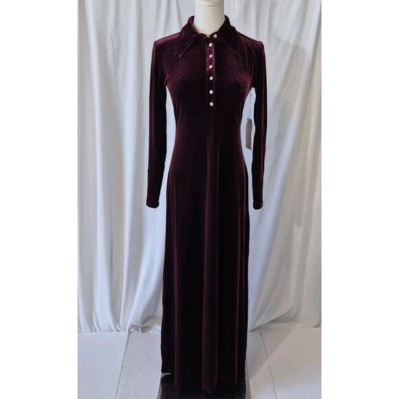 Vintage NWT Moda Intl Womens Burgundy Velvet Maxi Dress XS - Picture 1 of 9